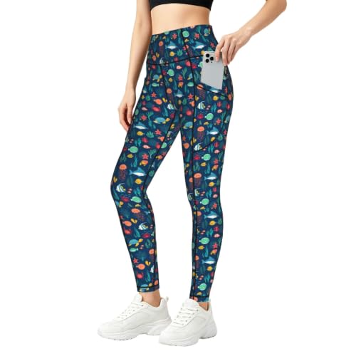 Pantalones de yoga elásticos con estampado marino para un entrenamiento fresco y cómodo