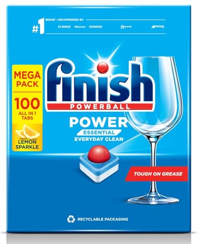 Finish 100 Tablets Powerball Dishwasher Tablets | 3-in-1 Fast Dissolving Chambers | Tough on Grease, Burnt-On & Dried-On Stains | Deep Cleaning & Sparkling Shine (Lemon | Compatible with All Machines)