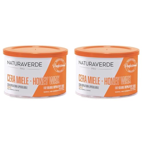Naturaverde | PRO - Cera Depilatoria Liposolubile al Miele, per Pelli Normali e Miste, Cera a Caldo, Ceretta a Caldo, Barattolo da 400g (Confezione da 2)