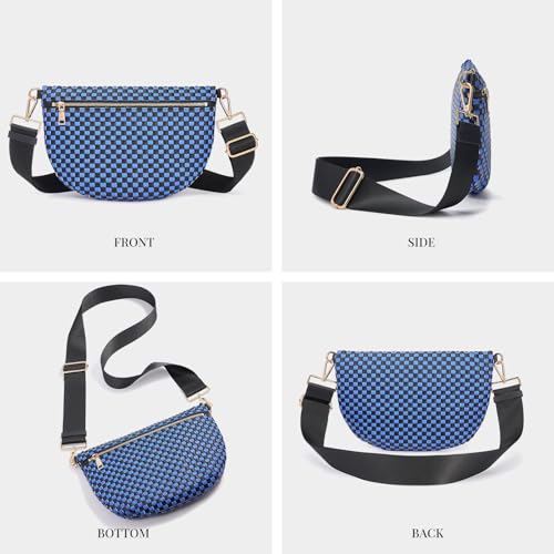 Image of Woven Crossbody Bags For Women, Checkered PU Waist Pack Travel Sling Bag
