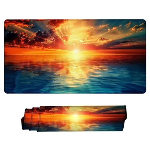 Zeipopge Coucher De Soleil Tapis De Souris Bleu, Jaune Tapis De Souris 800x300 Base en Caoutchouc la Vitesse et la PréCision Optimisé pour Les Capteurs, Convient pour Le Bureau, la Maison et Les Jeux