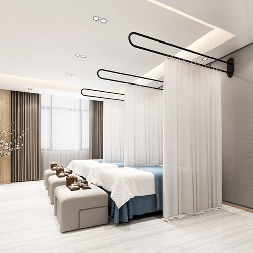Bubinblau U-Shape Room Divider Rod with Curtain, Metal Gold U-Shape Rod Wall Mounted for Massage Fitting Room Beauty Salons Hospital Bed,Black,250cm