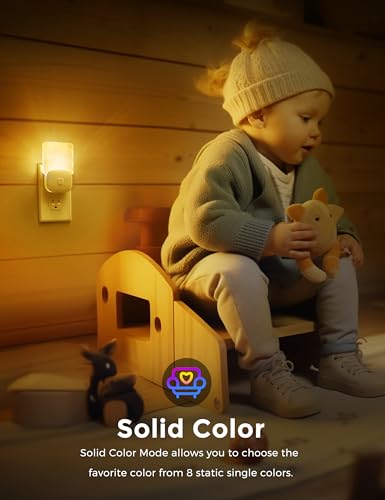 Image of L LOHAS LED Night Light Plug into Wall, 8-Color Changing+Soft White 3000K, Dusk to Dawn Sensor, 3 Lighting Modes, Nursery Night Light for Kids, Bedroom, Hallway, Room Decor