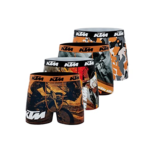 KTM Boxer Homme Microfibre, Caleçon Homme Respirant et Stretch (Lot de 4), Taille XL - Gris/Orange/Noir