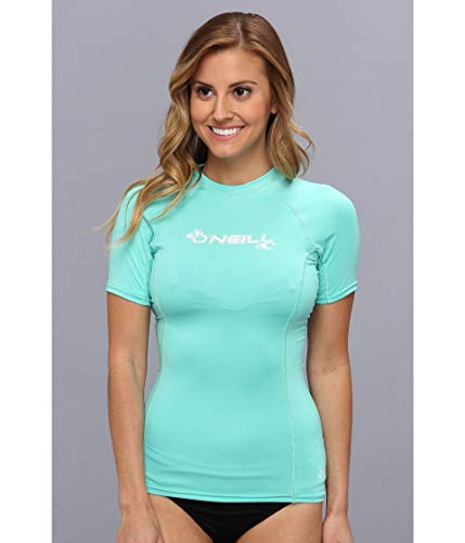 O'Neill Women's Basic 50+ Skins Short Sleeve Rash Guard, Light Aqua, Large
