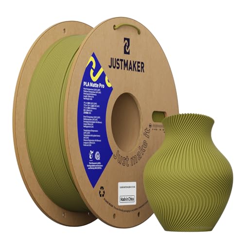 JUSTMAKER Matte PLA+ 3D Printer Filament, Upgrade Cardboard Spool, +/-0.03mm, 1.75mm, 1kg, Mustard Green