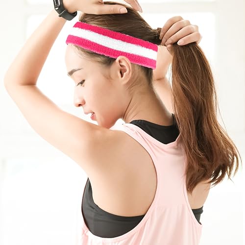 Image of 10 Pieces Striped Sweatbands and Striped Socks Set Headbands Wrist Sweat Bands for Men and Women Sports 80s 90s Fitness