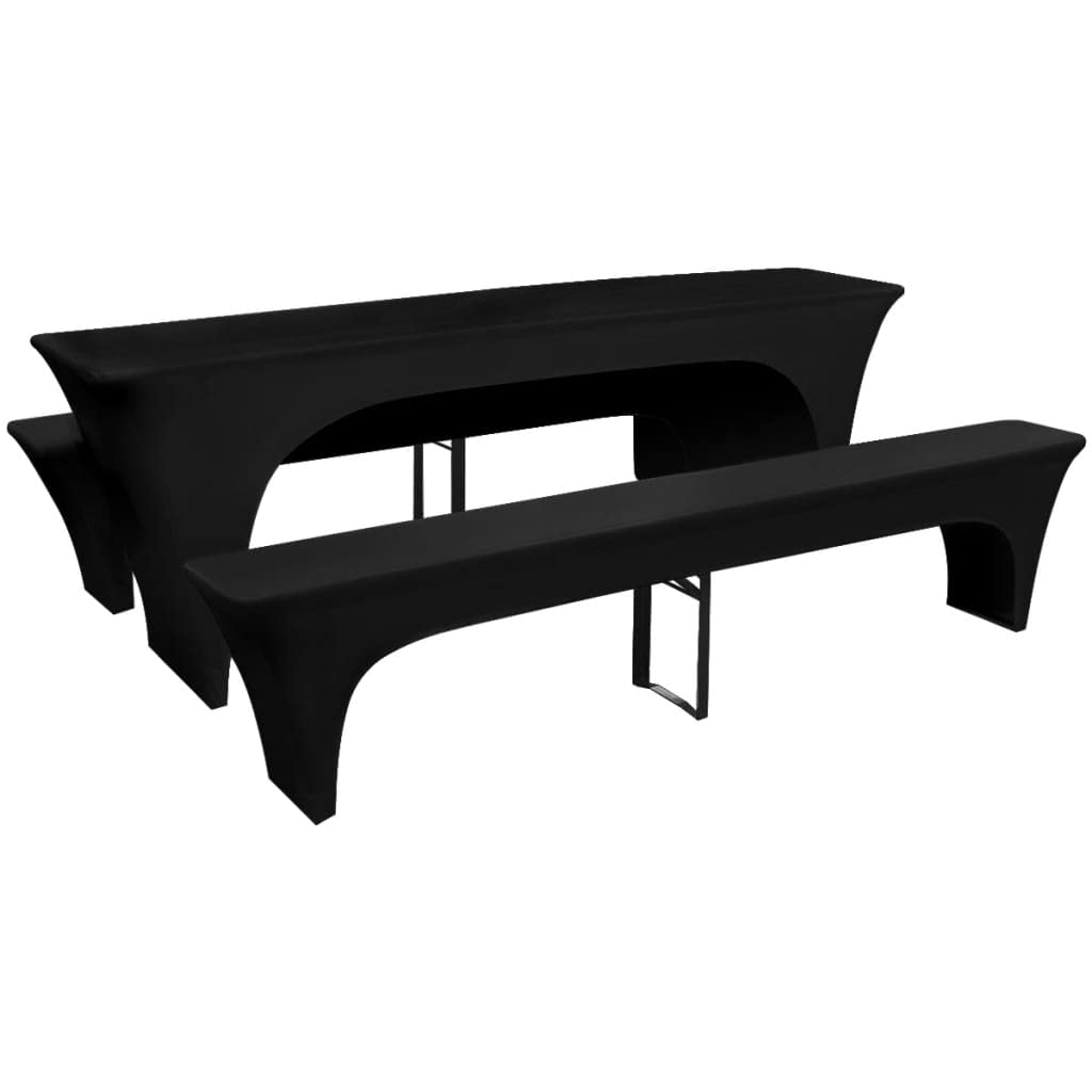 3 Schonbezüge Schwarz für Biertisch und Bänke Stretch 220 x 70 x 80 cm Set Waschbar Elastisch mit Gummizug für Hochzeit Party Schutz und rutschfeste Schutzhülle