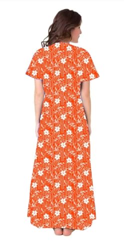 Image of Women Cotton Nighty Combo Pack of 2, Printed Maxi Nighty Gown, Short Sleeve Cotton Nightdress, Soft Breathable Ankle Length Sleepwear Nightwear for Ladies, Free Size