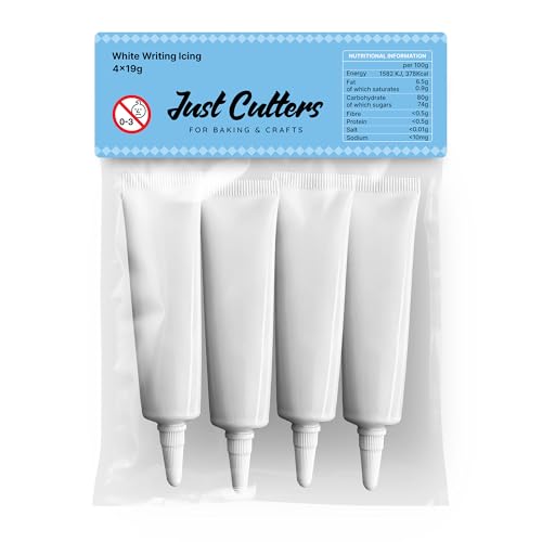 JUST CUTTERS Ready to Use Writing Icing Tubes, 19g, Instant Icing Pens for Cakes, Biscuits & Baking (White)