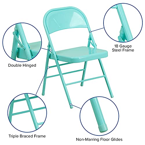 Flash Furniture 2 Pack HERCULES COLORBURST Series Tantalizing Teal Triple Braced & Double Hinged Metal Folding Chair by Flash Furniture - Used condition - Image 4