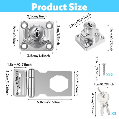 Image of 2Pcs Keyed Hasp Locks Twist Knob Keyed Locking Hasp for Small Doors, 2.5 Inch Twist Knob Locking Hasps 2Pcs Stainless Steel Packlock Clasp Hasps Lock Latch for Cabinets Closets Doors