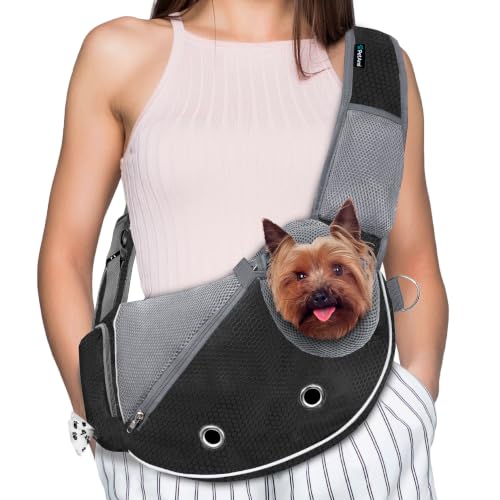 PetAmi Small Dog Sling Carrier, Puppy Cat Hands-Free Purse, 10 lb, Black