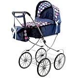 BiBi Doll Cambridge Dolls Pram - Classic Blue Pushchair with Removable Cot, Matching Changing Bag, Under Storage - Great for Taller Kids, Role Play Toys for Girls & Boys, Ages 3 to 10