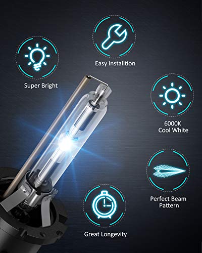 Nilight D4S Hid Bulbs, 6000K Diamond White D4S Replacement Super Bright High Low Beam D4S Hid Headlight Bulb For 12V Cars, 2-Pack #TOP4