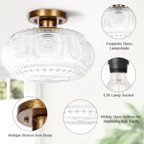 Image of 11 Inch Globe Glass Semi Flush Mount Ceiling Light Fixture