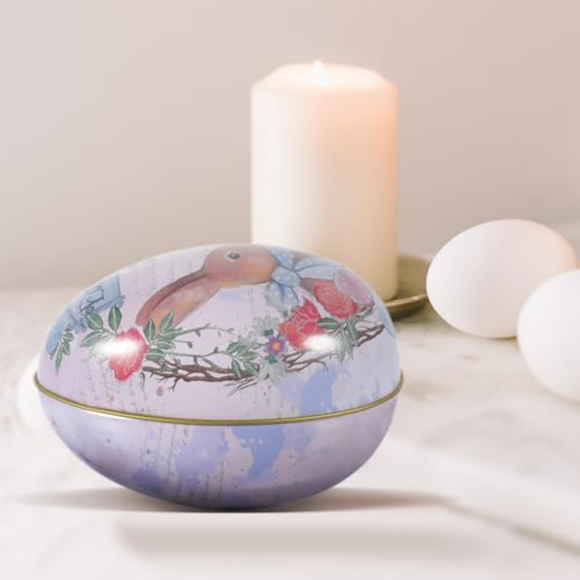 Large Easter Tinplate Candy Box, Egg Shaped Container