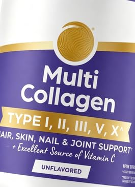 Poudre multi-collagène hydrolysée pour femmes et hommes, 20 g de collagène, soutient la santé des cheveux, de la peau, des ongles et des articulations, type I, II, III, V, X, vitamine C et acides amin