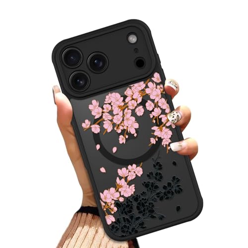 OOK Case for iPhone 17 Pro Max 6.9 Inch (Compatible with MagSafe) Floral Flowers Design Translucent Phone Cover Soft TPU + Hard PC Anti-Scratch Shockproof Magnetic Cute Case for Women - Pink