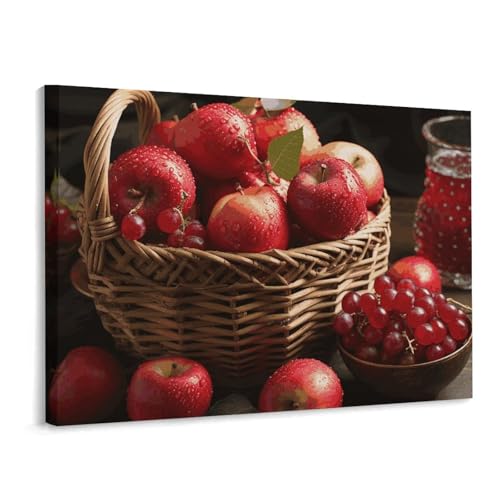 Toile murale carrée 40 x 30 cm avec panier de fruits rouges de Noël