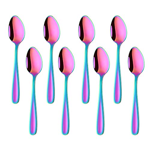 BISDARUN 8 teiliges Edelstahl Kaffeelöffel Regenbogen Teelöffel Dessertlöffel Mini Löffel 13,5 CM / 5,3 Inch