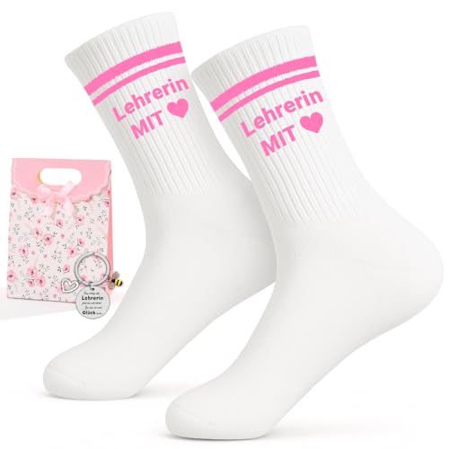 Scinzene Lehrerin Geschenk Set Lustige Socken & Schlüsselanhänger Mit Herz & Geschenktüte Abschiedsgeschenk Lehrerin Geschenke Für Lehrerinnen Geschenk Für Lehrerin Geburtstag & Weihnachten