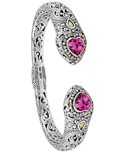 Image of DEVATA Sterling Silver 925 and 18K Gold with Gemstones Bali Filigree Cuff Bracelet