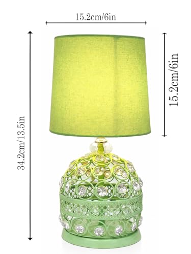 Image of Modern Small Crystal Table Lamp,Contemporary Bedroom Bedside Nightstand Lamp,Morden Minimalist, Desk Globe Lamp for Living Room Girls Kids Room, White Fabric Shade (Green)