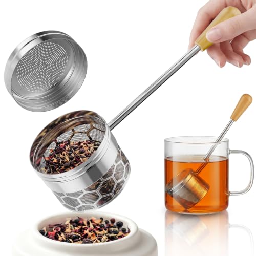 HOUSE AGAIN Tea Infuser for Loose Tea, 2-in-1 Tea Scoop Infuser Extra Fine Mesh Tea Strainers for Loose Tea, 304 Stainless Steel Loose Leaf Steeper, Ball Filter with Handle for Spices, L