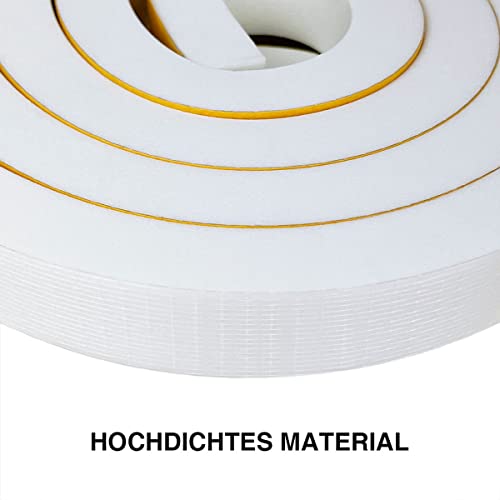 YOCCEK Dichtungsband Selbstklebend für Türen Fenster 6mm(B) x1.5mm(D) 20m Moosgummi Dichtband Türdichtung Fensterdichtung Zugluftstopper Wasserdicht Schalldämmung Weiß [2 Rollen mit je 10m]