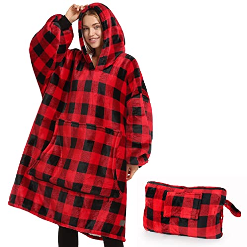 Catalonia Classy Sweat à Capuche surdimensionné Sherpa Blanket, Sweat à Capuche Super Doux et Chaud avec Un énorme Sac, Couverture de Pull en Peluche géante avec Capuche, pour Hommes Femmes, Rouge