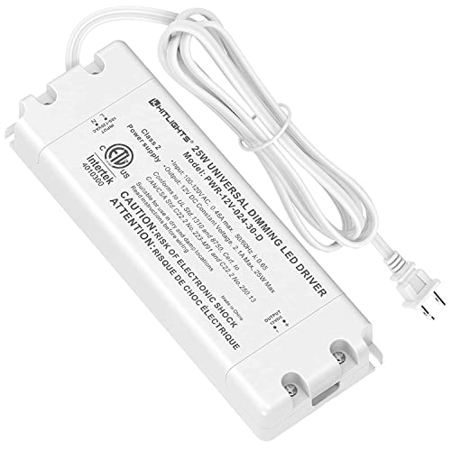HitLights 25W Dimmable LED Driver Transformer, Power Supply 120V AC to 12V DC, Compatible with Lutron Leviton Dimmers, for LED Strip Lights, Constant Voltage LED Projects, ETL Listed