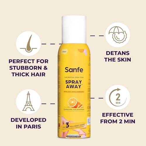 Sanfe Painless & Detan Hair Removal Spray Cream - 200 ml | For Chest, Legs, Arms & UnderArm | Removes Hair in 10 Minutes with Skin Detan | Orange... - Image 4