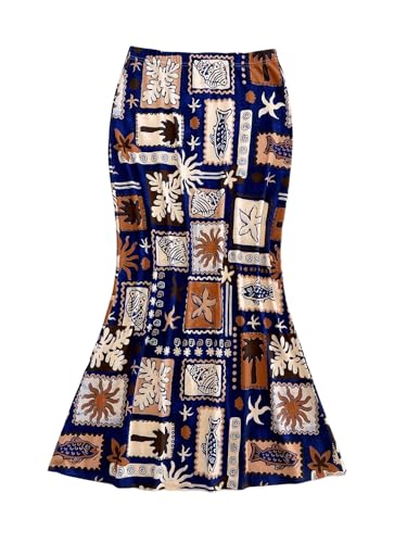 MakeMeChic Women's Tropical Print Maxi Skirt Elastic Waist Bodycon Boho Long Skirts