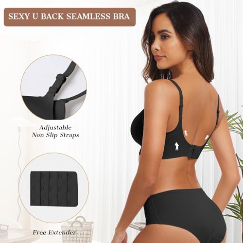 OEAK Womens Wireless Bras Comfortable Push Up Bra No Underwire Bra Full Support Lift Bralette Everyday Seamless Tshirt Bras Black L - Thumbnail 3