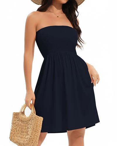 Image of elescat Summer Dresses for Women 2026 Strapless Casual Beach Cover Ups Tube Top Sundress