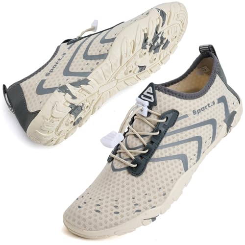WateLves Water Shoes Mens Womens Barefoot Beach Swim Shoes Quick-Dry Aqua Socks Pool Shoes for Surf Yoga Water Aerobics (Classic Beige, 39)