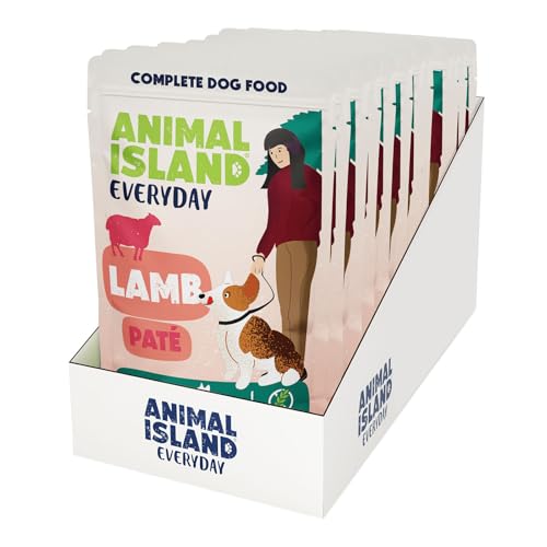 Animal Island Cibo umido per cani di razza in miniatura patè di agnello e brodo di manzo Formula completa senza cereali senza pollame in bustine set, 10 x 150 g