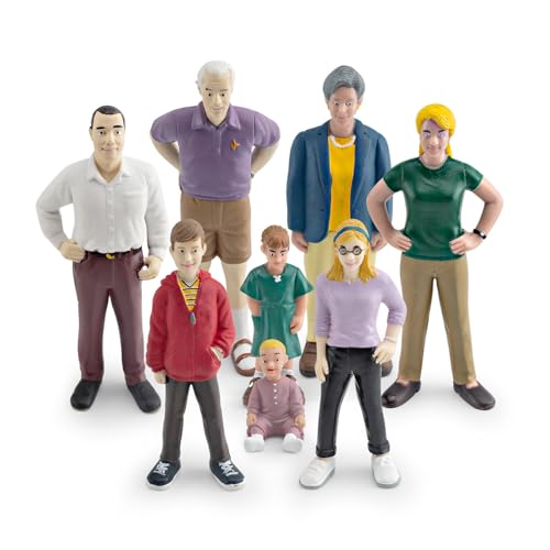 HYSTYLE 8 Pcs Miniature People Model 5.3 Inch Family Role Play Figurines Cake Toppers Realistic Detailed Figurine Model Hand Painted Family Pretend Play Figures (Style 1)