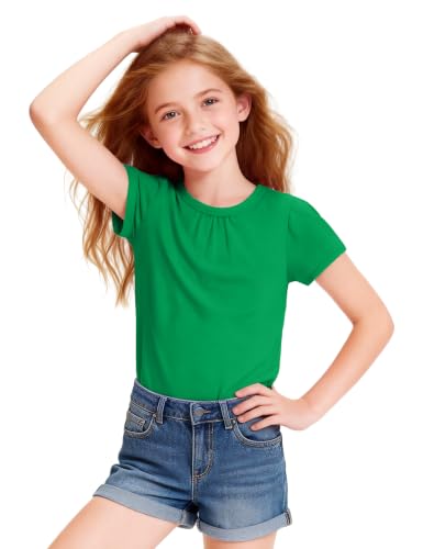 Image of Girls Short Sleeve Shirts Cotton Crew Neck T-Shirt Kids Plain Tees Tops Size