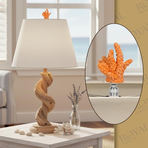 Image of Royal Designs, Inc. Sea Life Lamp Finial, Large Coral, Orange, Polished Silver Base, Replacement Finial for Table or Floor Lamps