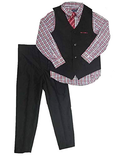 Andy & Evan Boys Formal 4-Piece Suit with Vest, Tie, Shirt and Pants (Black/Multi,4T)