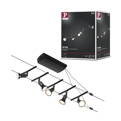 Paulmann 94446 CorDuo Seilsytem Set Salt DC max. 5x10 Watt erweiterbar Schwarz matt Drahtseil Kunststoff GU5,3 Drahtseilsystem ohne Leuchtmittel