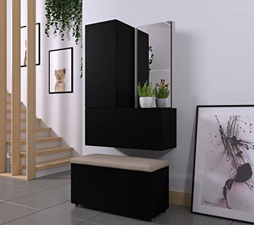 Furnitech F15 Flur Dielenmöbel Garderobenschrank Dielenschrank Schuhschrank Flurmöbel Set Spiegel Matt (F15-20B-M6)