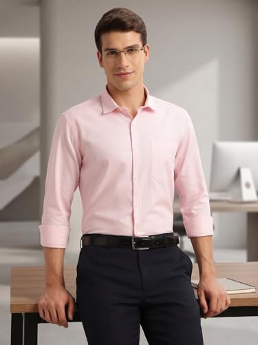 Image of Thomas Scott Men's Regular Fit Formal Shirt | 100% Cotton Long Sleeves | Spread Collar with Contrast Fabric (Available in Plus Size)