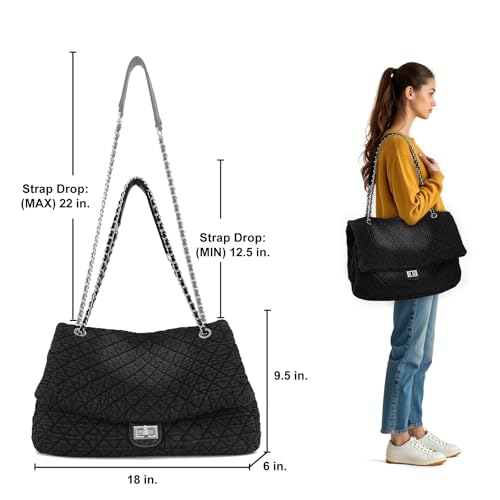Image of M-ioi-M Extra Large Quilted Denim Purse,Oversize Shoulder Bags for Women, Crossbody Flap Hobo Tote Bag,Chain Strap Jean Purse