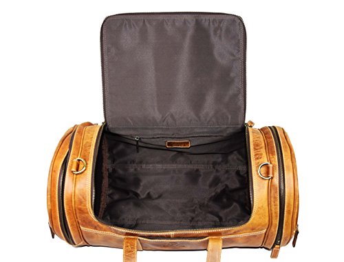 Travel Duffel Overnight Barrel Weekend Leather Bag by Aaron Leather (Brown)