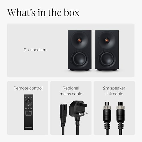 Cambridge Audio L/R S &ndash; 100W Compact Active Stereo Speakers with Built-in aptX HD Bluetooth, USB Audio, Aux & Optical Inputs, Subwoofer Output, Remote Control, Room Positioning & DynamEQ &ndash; Black