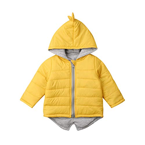 XFLnaraz Toddler Baby Boys Girls Dinosaur Hoodie Coat Long Sleeve 3D Winter Outerwear Jacket with Zipper (Yellow, 6-7 Y)