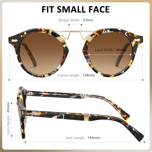 Image of CARFIA Small Face Acetate Polarized Sunglasses for Women UV Protection, Retro Double Bridge Eyewears Metal Brow Round Sunnies